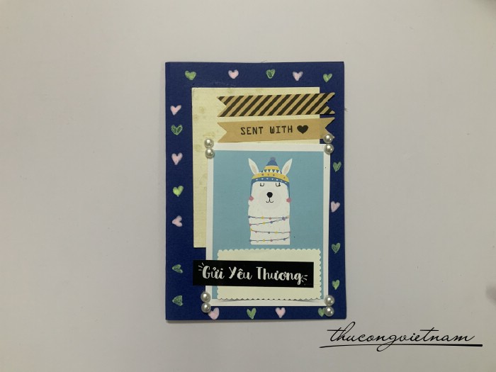 Thiệp thỏ nền xanh 10x15cm
