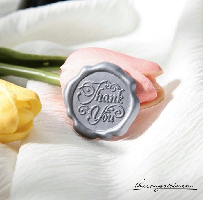 Con dấu đồng Thank you làm sẵn 3cm màu bạc (4 cái)
