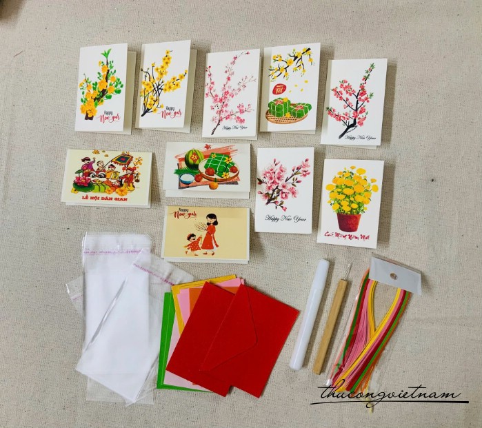 Bộ quilling dụng cụ làm 10 thiệp Tết 6*9cm - M1