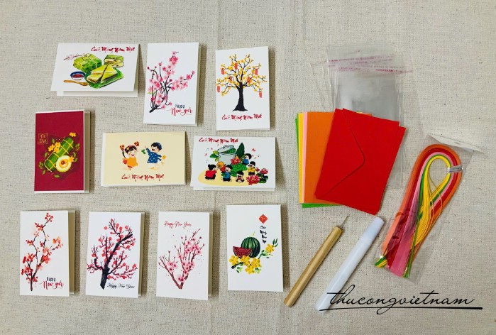 Bộ quilling dụng cụ làm 10 thiệp Tết 6*9cm - M2