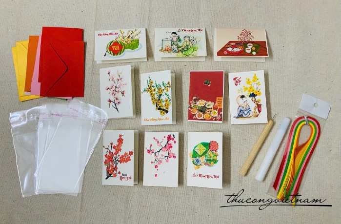 Bộ quilling dụng cụ làm 10 thiệp Tết 6*9cm - M3