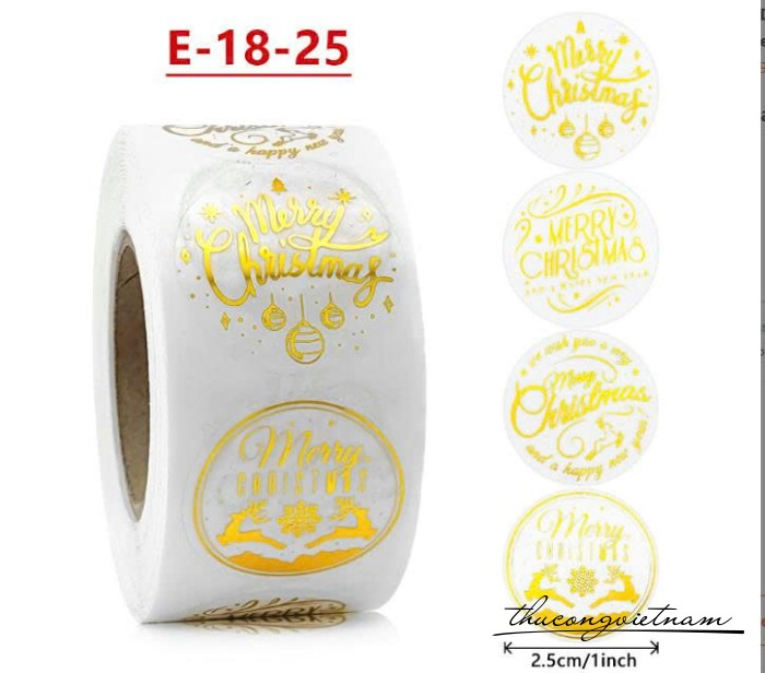 Sticker tròn Giáng Sinh nhũ ánh kim (500 tem) - Merry Christmas