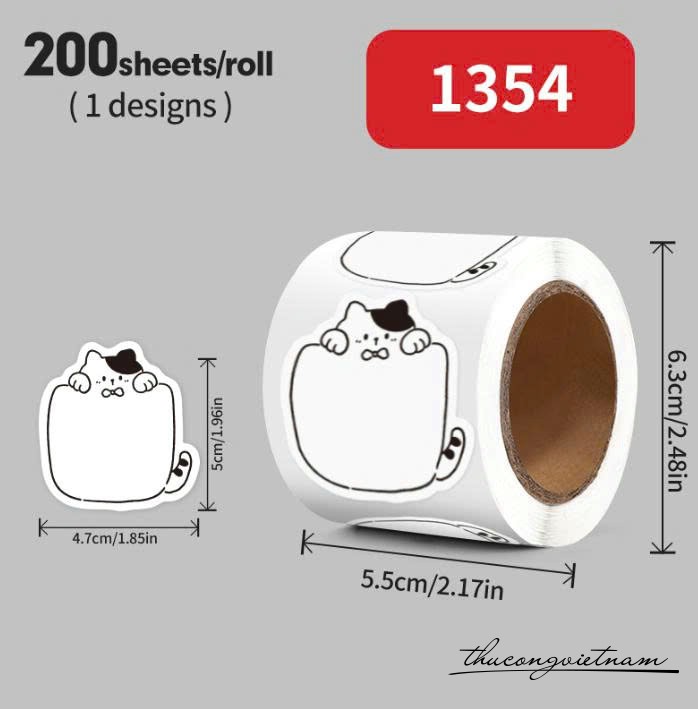 Sticker hoạt hình đen trắng khổ 5cm (200 tem) các mẫu