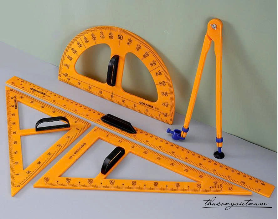 Bộ 5 món thước kẻ - eke - compa - đo độ dành cho giáo viên