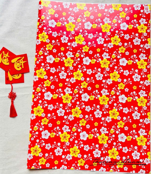 Giấy gói quà Tết 50x70cm – Mai đào khoe sắc