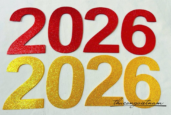 Bộ số trang trí kim tuyến vàng/đỏ 2026 – Trang trí Tết, sự kiện, chụp ảnh