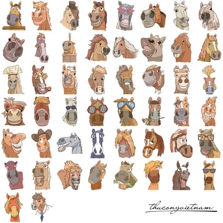 Sticker trang trí - Funny Horse Faces (50c)