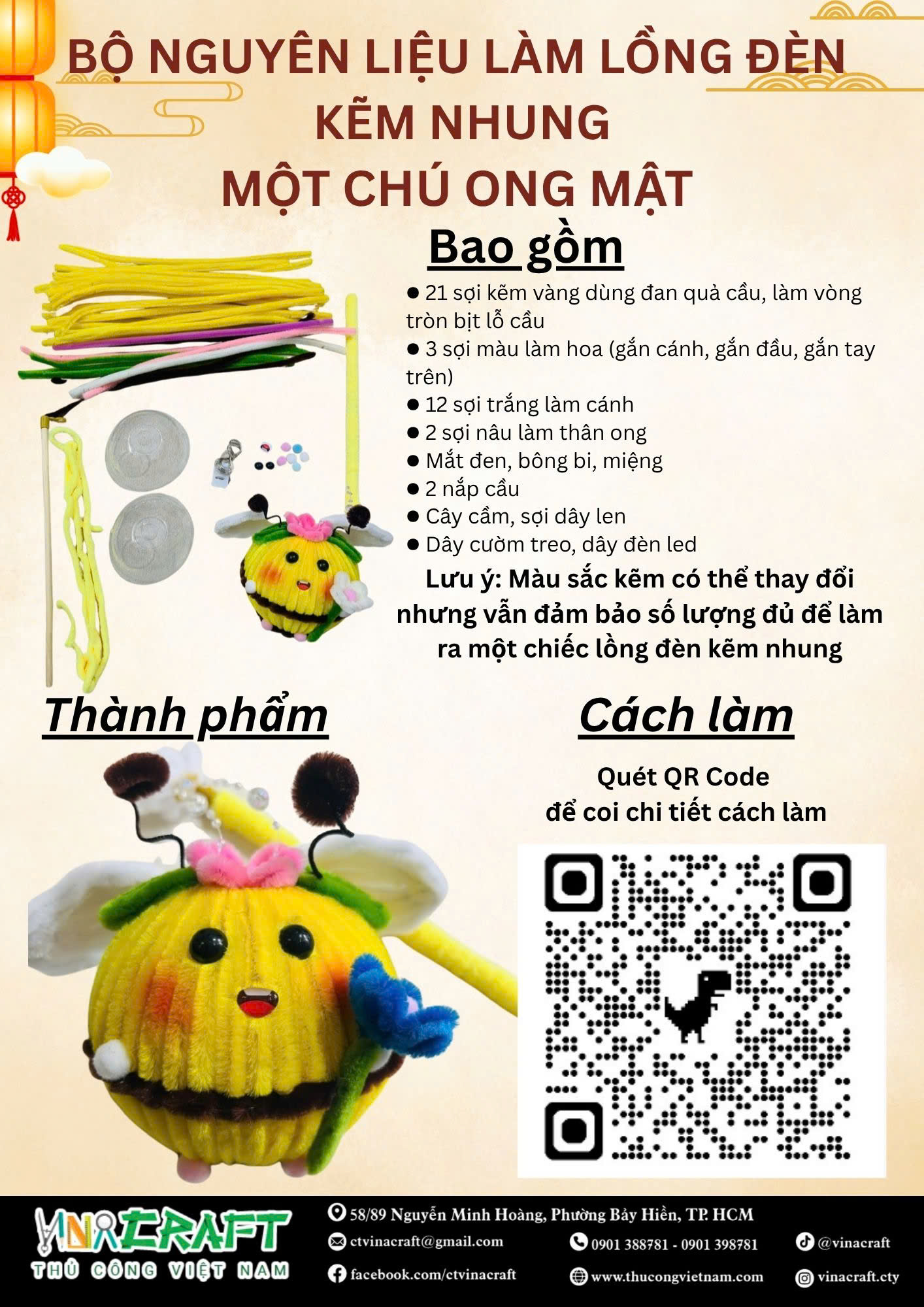 Bộ kit lồng đèn kẽm nhung - Một chú ong mật