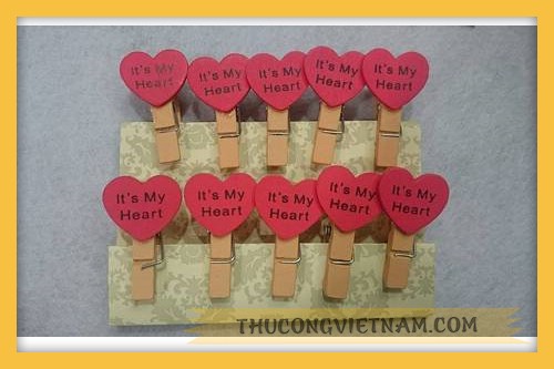 Kẹp gỗ hình tim My heart vỉ 10 cái