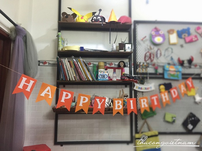 Dây treo Happy birthday vải nỉ màu cam