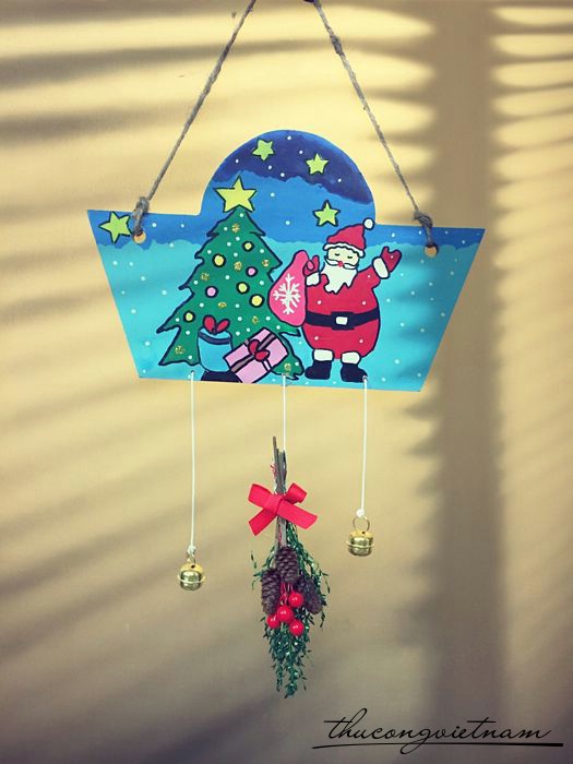 Bảng gỗ giáng sinh ông già Noel và cây thông