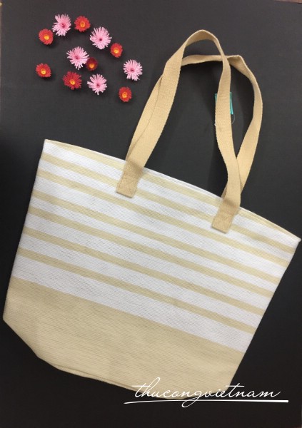 Túi tote vàng sọc trắng 47x37cm